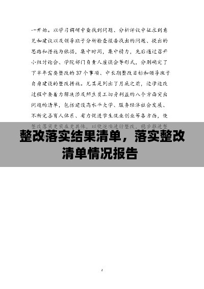 整改落实结果清单，落实整改清单情况报告 